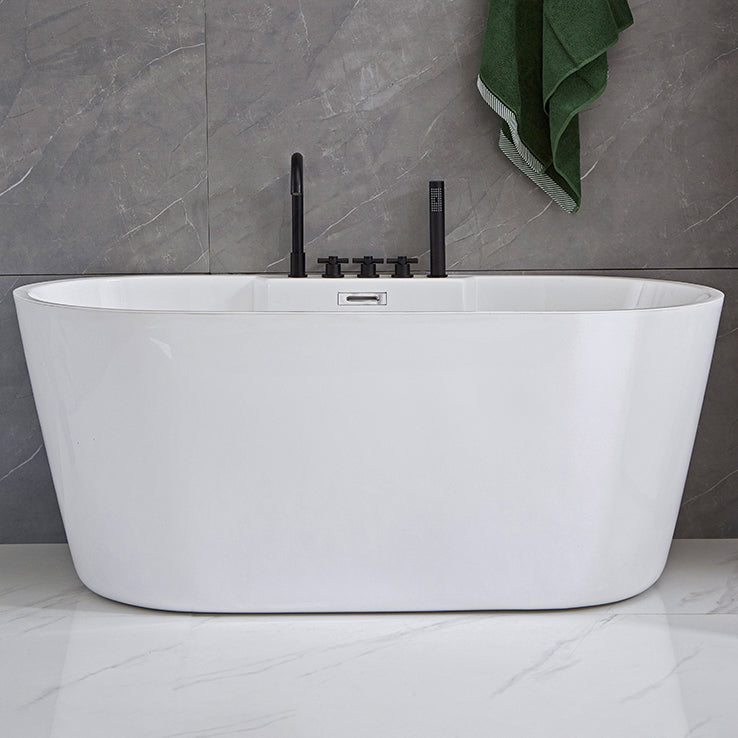 Soaking Antique Finish Bath Stand Alone Modern Oval Bath Tub White Tub with Black 5-Piece Set Clearhalo 'Bathroom Remodel & Bathroom Fixtures' 'Bathtubs' 'Home Improvement' 'home_improvement' 'home_improvement_bathtubs' 'Showers & Bathtubs' 7378691
