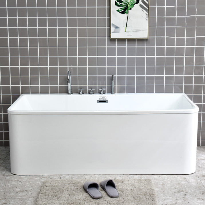 Stand Alone Modern White Bathtub Soaking Acrylic Rectangular Bath 67"L x 30"W x 23"H No Waterfall, No Constant Temperature Tub with Silver 5-Piece Set Clearhalo 'Bathroom Remodel & Bathroom Fixtures' 'Bathtubs' 'Home Improvement' 'home_improvement' 'home_improvement_bathtubs' 'Showers & Bathtubs' 7378713
