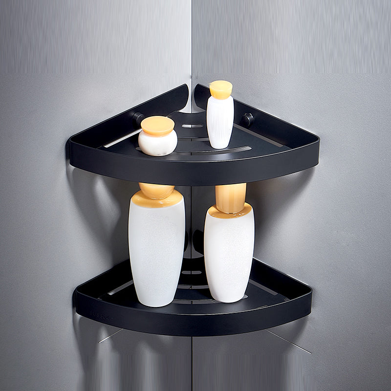 Silver/Black Bathroom Set Modern 1/2/3 - Piece Anti-rust Bath Shelf Black 2 Piece Set Triangle Clearhalo 'Bathroom Hardware Sets' 'Bathroom Hardware' 'Bathroom Remodel & Bathroom Fixtures' 'bathroom_hardware_sets' 'Home Improvement' 'home_improvement' 'home_improvement_bathroom_hardware_sets' 7378734