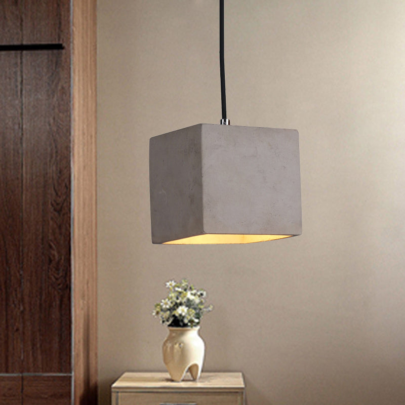 1-Head Cube Pendant Light Kit Antiqued Grey Cement Hanging Ceiling Lamp for Corridor Grey Clearhalo 'Ceiling Lights' 'Industrial Pendants' 'Industrial' 'Middle Century Pendants' 'Pendant Lights' 'Pendants' 'Tiffany' Lighting' 737874