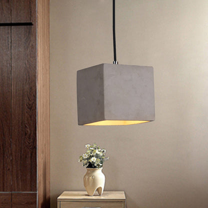 1-Head Cube Pendant Light Kit Antiqued Grey Cement Hanging Ceiling Lamp for Corridor Grey Clearhalo 'Ceiling Lights' 'Industrial Pendants' 'Industrial' 'Middle Century Pendants' 'Pendant Lights' 'Pendants' 'Tiffany' Lighting' 737874