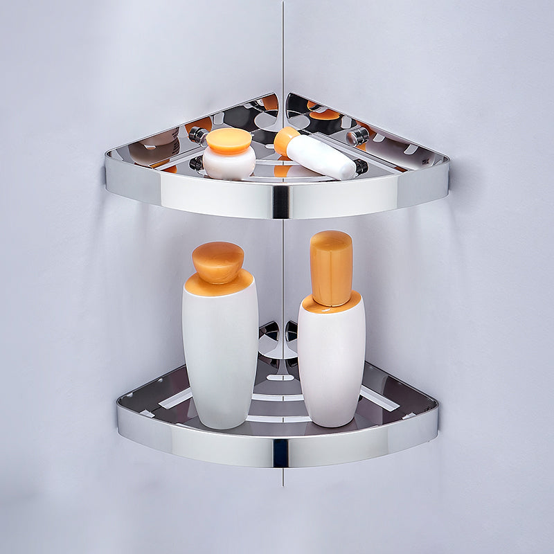 Silver/Black Bathroom Set Modern 1/2/3 - Piece Anti-rust Bath Shelf Silver 2 Piece Set Triangle Clearhalo 'Bathroom Hardware Sets' 'Bathroom Hardware' 'Bathroom Remodel & Bathroom Fixtures' 'bathroom_hardware_sets' 'Home Improvement' 'home_improvement' 'home_improvement_bathroom_hardware_sets' 7378740