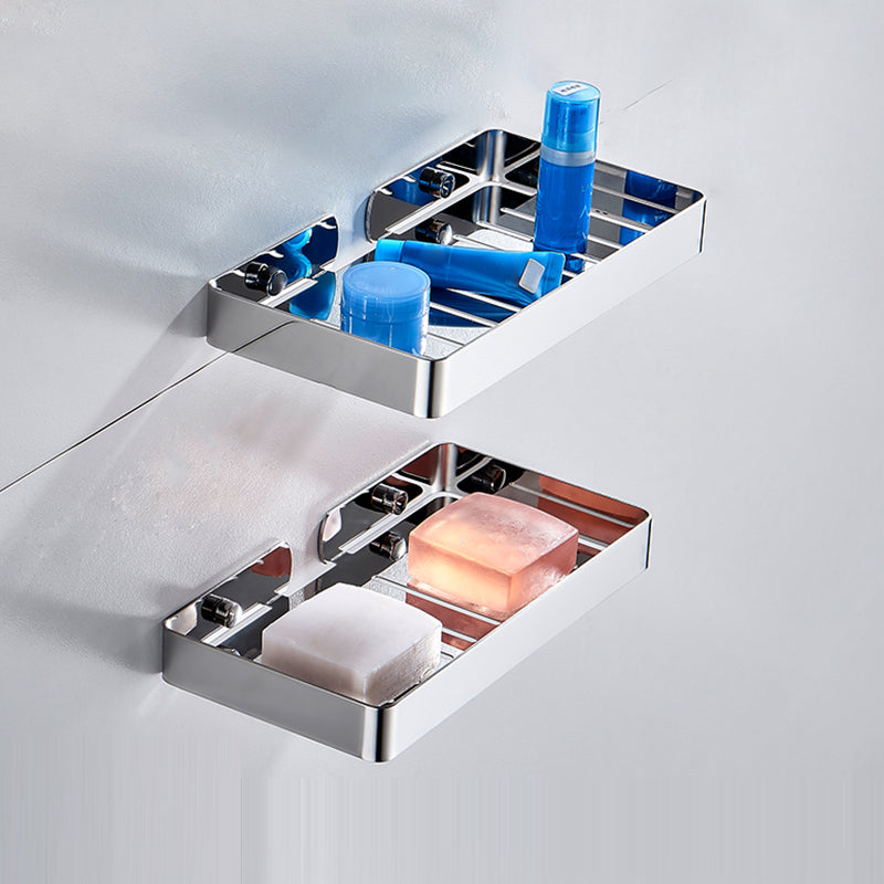 Silver/Black Bathroom Set Modern 1/2/3 - Piece Anti-rust Bath Shelf Silver 2 Piece Set Rectangle Clearhalo 'Bathroom Hardware Sets' 'Bathroom Hardware' 'Bathroom Remodel & Bathroom Fixtures' 'bathroom_hardware_sets' 'Home Improvement' 'home_improvement' 'home_improvement_bathroom_hardware_sets' 7378751