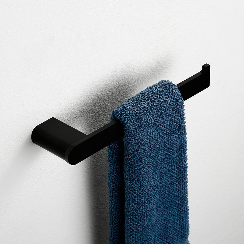 Minimalism Black Bathroom Accessory Set Contemporary Style Metal Towel Bar Towel Ring Clearhalo 'Bathroom Hardware Sets' 'Bathroom Hardware' 'Bathroom Remodel & Bathroom Fixtures' 'bathroom_hardware_sets' 'Home Improvement' 'home_improvement' 'home_improvement_bathroom_hardware_sets' 7378757