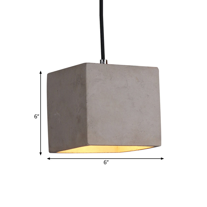 1-Head Cube Pendant Light Kit Antiqued Grey Cement Hanging Ceiling Lamp for Corridor Clearhalo 'Ceiling Lights' 'Industrial Pendants' 'Industrial' 'Middle Century Pendants' 'Pendant Lights' 'Pendants' 'Tiffany' Lighting' 737877