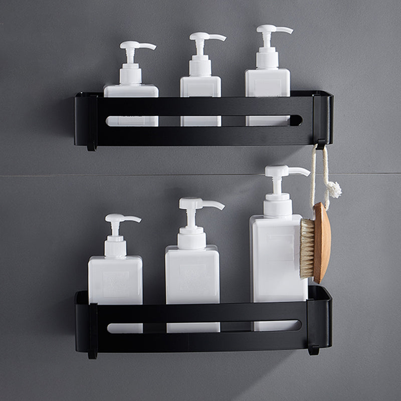 Black Bathroom Set Modern 1/2/3 - Piece Anti-rust Bath Shelf 2 Piece Set Rectangle Clearhalo 'Bathroom Hardware Sets' 'Bathroom Hardware' 'Bathroom Remodel & Bathroom Fixtures' 'bathroom_hardware_sets' 'Home Improvement' 'home_improvement' 'home_improvement_bathroom_hardware_sets' 7378790