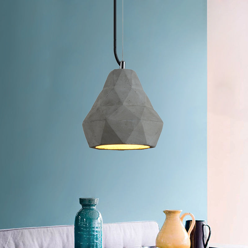 7"/10" W 1 Light Mini Pendant Light Fixture Antiqued Restaurant Ceiling Lamp with Geometry Cement Shade in Grey Clearhalo 'Ceiling Lights' 'Industrial Pendants' 'Industrial' 'Middle Century Pendants' 'Pendant Lights' 'Pendants' 'Tiffany' Lighting' 737900