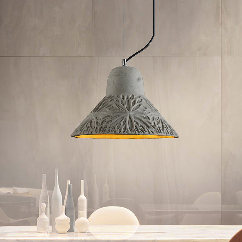 Cup/Conic Cement Hanging Light Antiqued 1 Bulb 8"/12" Width Restaurant Ceiling Pendant Lamp in Grey Grey 12" Clearhalo 'Ceiling Lights' 'Industrial Pendants' 'Industrial' 'Middle Century Pendants' 'Pendant Lights' 'Pendants' 'Tiffany' Lighting' 737913