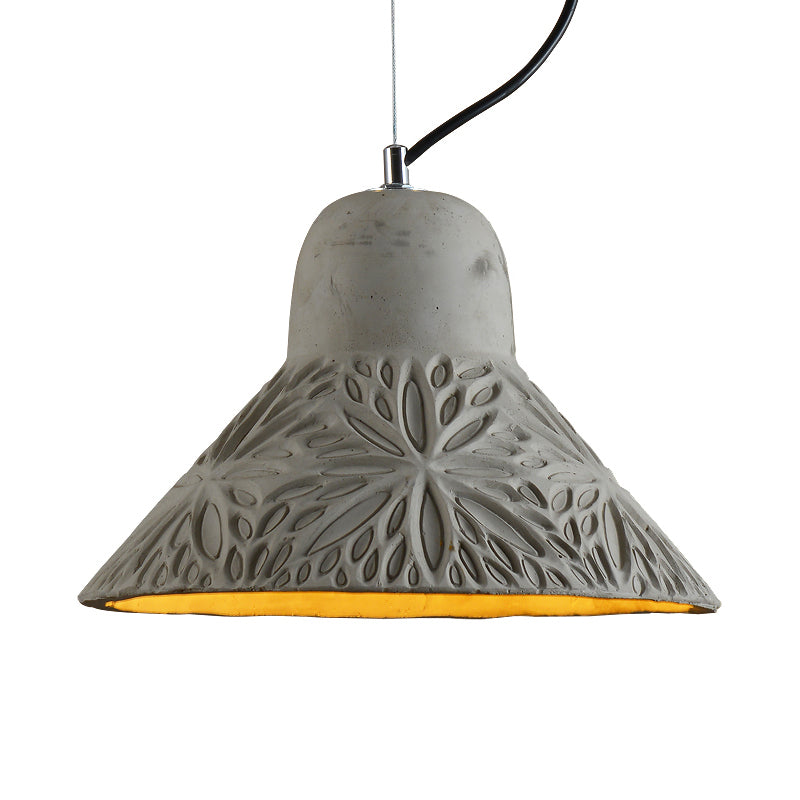 Cup/Conic Cement Hanging Light Antiqued 1 Bulb 8"/12" Width Restaurant Ceiling Pendant Lamp in Grey Clearhalo 'Ceiling Lights' 'Industrial Pendants' 'Industrial' 'Middle Century Pendants' 'Pendant Lights' 'Pendants' 'Tiffany' Lighting' 737914