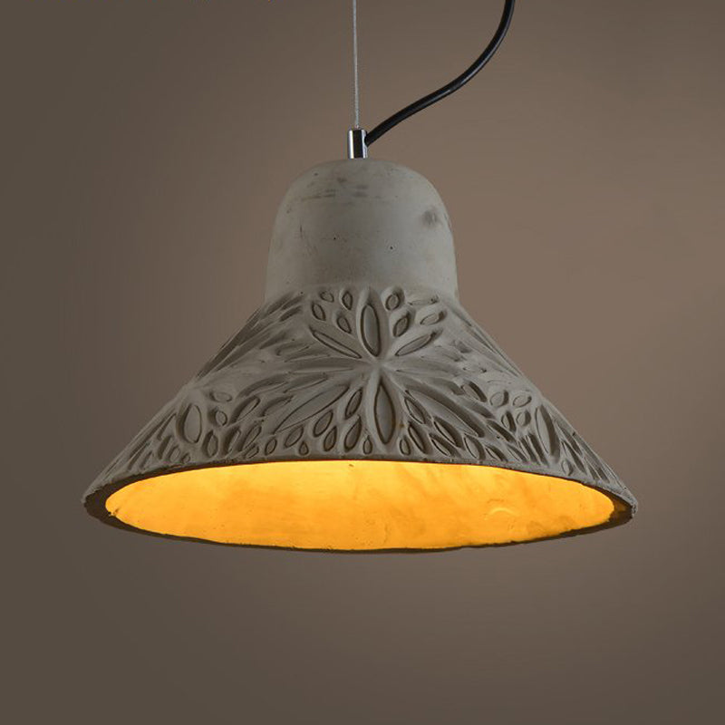 Cup/Conic Cement Hanging Light Antiqued 1 Bulb 8"/12" Width Restaurant Ceiling Pendant Lamp in Grey Clearhalo 'Ceiling Lights' 'Industrial Pendants' 'Industrial' 'Middle Century Pendants' 'Pendant Lights' 'Pendants' 'Tiffany' Lighting' 737915