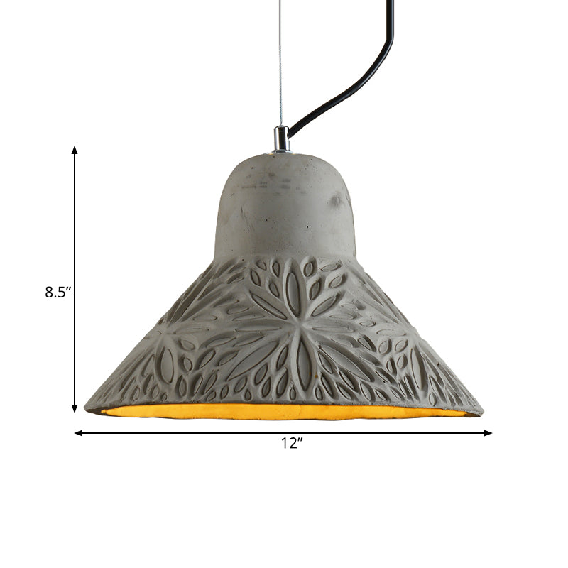 Cup/Conic Cement Hanging Light Antiqued 1 Bulb 8"/12" Width Restaurant Ceiling Pendant Lamp in Grey Clearhalo 'Ceiling Lights' 'Industrial Pendants' 'Industrial' 'Middle Century Pendants' 'Pendant Lights' 'Pendants' 'Tiffany' Lighting' 737916