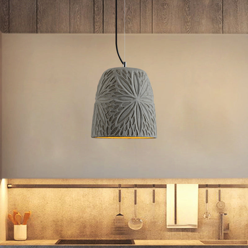 Cup/Conic Cement Hanging Light Antiqued 1 Bulb 8"/12" Width Restaurant Ceiling Pendant Lamp in Grey Clearhalo 'Ceiling Lights' 'Industrial Pendants' 'Industrial' 'Middle Century Pendants' 'Pendant Lights' 'Pendants' 'Tiffany' Lighting' 737918