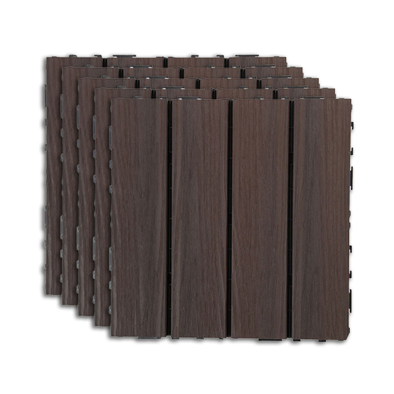 Outdoor Deck Tiles Striped Detail Composite Snapping Wooden Deck Tiles Dark Brown Clearhalo 'Home Improvement' 'home_improvement' 'home_improvement_outdoor_deck_tiles_planks' 'Outdoor Deck Tiles & Planks' 'Outdoor Flooring & Tile' 'Outdoor Remodel' 'outdoor_deck_tiles_planks' 7379198
