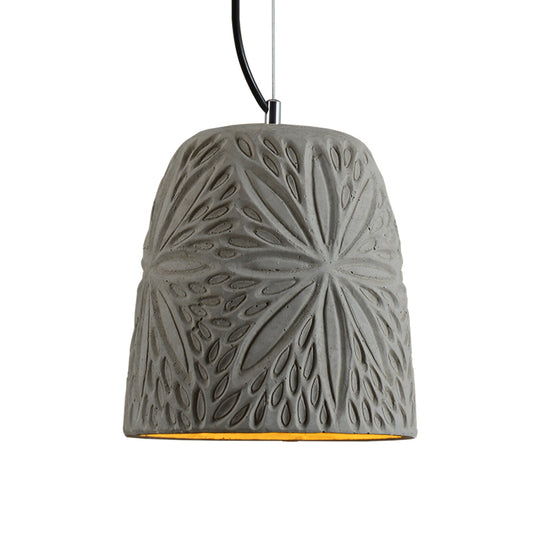 Cup/Conic Cement Hanging Light Antiqued 1 Bulb 8"/12" Width Restaurant Ceiling Pendant Lamp in Grey Clearhalo 'Ceiling Lights' 'Industrial Pendants' 'Industrial' 'Middle Century Pendants' 'Pendant Lights' 'Pendants' 'Tiffany' Lighting' 737919