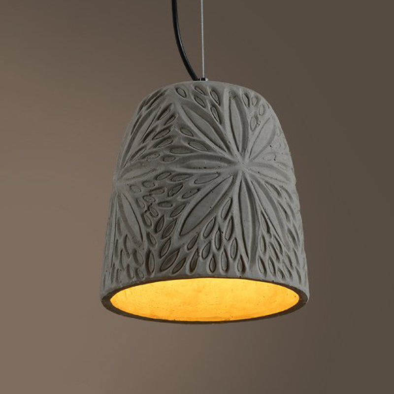 Cup/Conic Cement Hanging Light Antiqued 1 Bulb 8"/12" Width Restaurant Ceiling Pendant Lamp in Grey Clearhalo 'Ceiling Lights' 'Industrial Pendants' 'Industrial' 'Middle Century Pendants' 'Pendant Lights' 'Pendants' 'Tiffany' Lighting' 737920