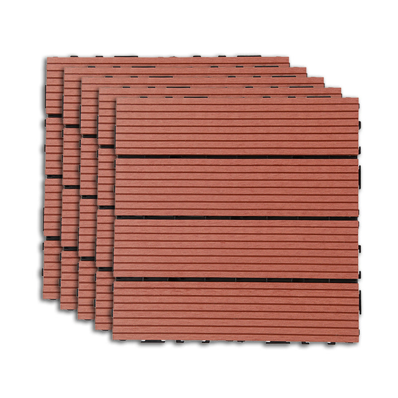 Outdoor Deck Tiles Striped Detail Composite Snapping Wooden Deck Tiles Brown 53.8 sq ft. - 55 Pieces Clearhalo 'Home Improvement' 'home_improvement' 'home_improvement_outdoor_deck_tiles_planks' 'Outdoor Deck Tiles & Planks' 'Outdoor Flooring & Tile' 'Outdoor Remodel' 'outdoor_deck_tiles_planks' 7379201