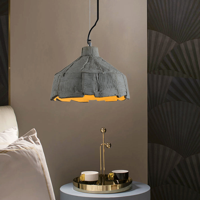 Industrial-Style Barn/Domed Ceiling Light 1 Light Cement Hanging Pendant Lamp in Grey, 6"/12" Wide Grey 12" Clearhalo 'Ceiling Lights' 'Industrial Pendants' 'Industrial' 'Middle Century Pendants' 'Pendant Lights' 'Pendants' 'Tiffany' Lighting' 737922