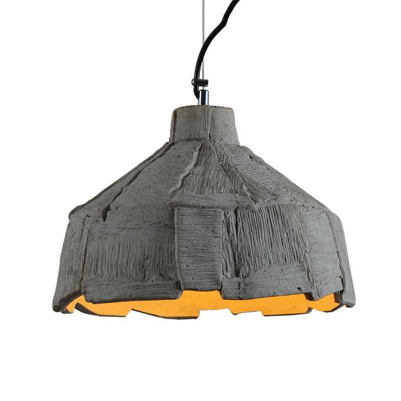 Industrial-Style Barn/Domed Ceiling Light 1 Light Cement Hanging Pendant Lamp in Grey, 6"/12" Wide Clearhalo 'Ceiling Lights' 'Industrial Pendants' 'Industrial' 'Middle Century Pendants' 'Pendant Lights' 'Pendants' 'Tiffany' Lighting' 737923
