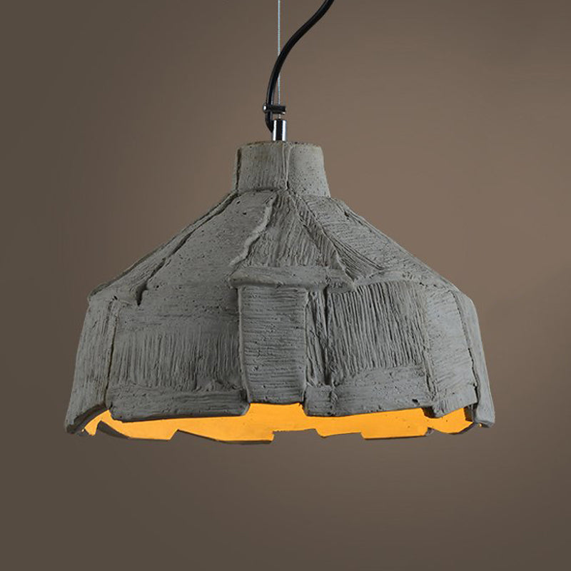 Industrial-Style Barn/Domed Ceiling Light 1 Light Cement Hanging Pendant Lamp in Grey, 6"/12" Wide Clearhalo 'Ceiling Lights' 'Industrial Pendants' 'Industrial' 'Middle Century Pendants' 'Pendant Lights' 'Pendants' 'Tiffany' Lighting' 737924