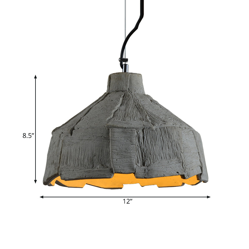 Industrial-Style Barn/Domed Ceiling Light 1 Light Cement Hanging Pendant Lamp in Grey, 6"/12" Wide Clearhalo 'Ceiling Lights' 'Industrial Pendants' 'Industrial' 'Middle Century Pendants' 'Pendant Lights' 'Pendants' 'Tiffany' Lighting' 737925