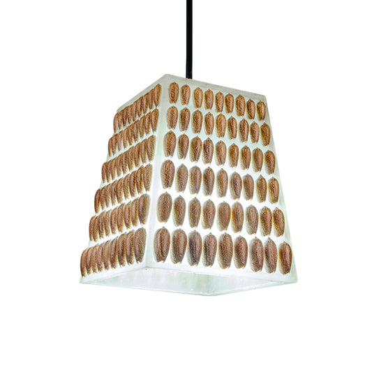 Brown 1-Head Hanging Light Kit Industrial Resin Trapezoid Pendant Lamp with Conch Deco Clearhalo 'Ceiling Lights' 'Industrial Pendants' 'Industrial' 'Middle Century Pendants' 'Pendant Lights' 'Pendants' 'Tiffany' Lighting' 737932