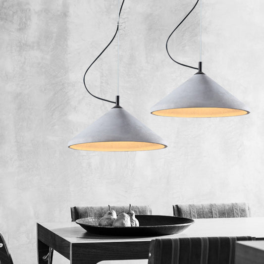 Cone Dining Room Ceiling Light Industrial Cement 1 Light Grey Pendant Lamp Fixture Clearhalo 'Ceiling Lights' 'Industrial Pendants' 'Industrial' 'Middle Century Pendants' 'Pendant Lights' 'Pendants' 'Tiffany' Lighting' 737939