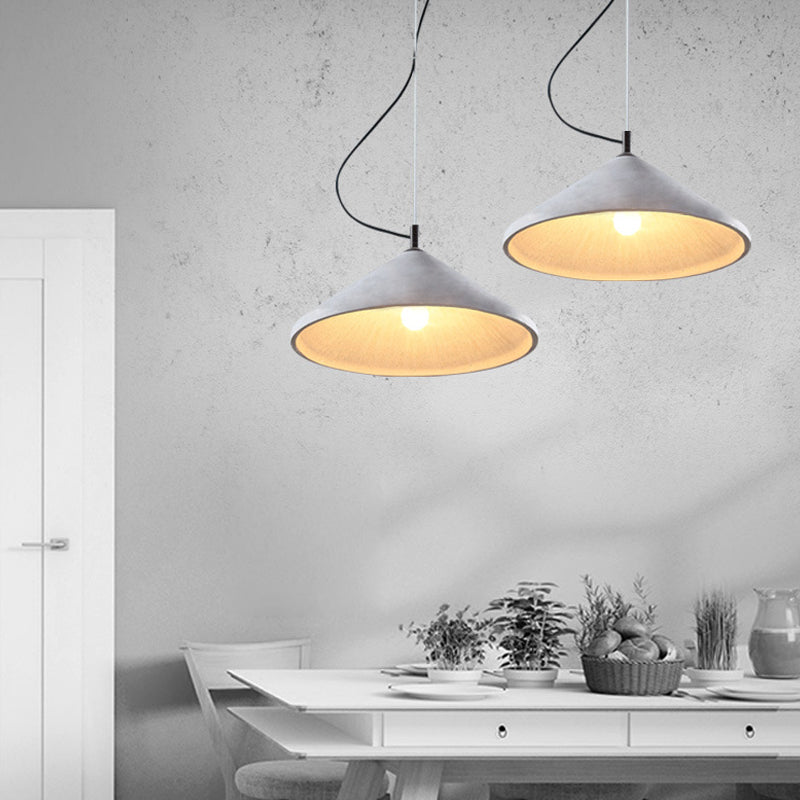 Cone Dining Room Ceiling Light Industrial Cement 1 Light Grey Pendant Lamp Fixture Clearhalo 'Ceiling Lights' 'Industrial Pendants' 'Industrial' 'Middle Century Pendants' 'Pendant Lights' 'Pendants' 'Tiffany' Lighting' 737940