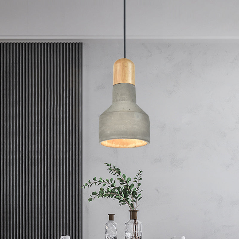 1-Bulb Jar Shape Pendant Light Kit Industrial Grey/Red/Blue Cement Hanging Ceiling Lamp with Wood Top Grey Clearhalo 'Ceiling Lights' 'Industrial Pendants' 'Industrial' 'Middle Century Pendants' 'Pendant Lights' 'Pendants' 'Tiffany' Lighting' 737967