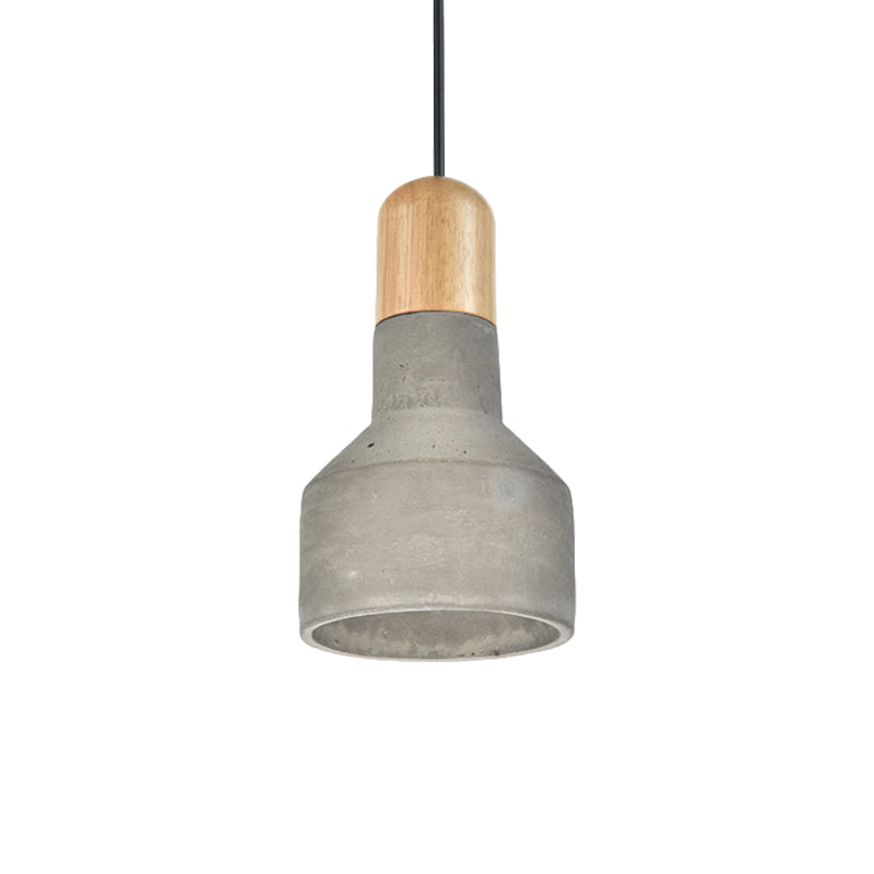 1-Bulb Jar Shape Pendant Light Kit Industrial Grey/Red/Blue Cement Hanging Ceiling Lamp with Wood Top Clearhalo 'Ceiling Lights' 'Industrial Pendants' 'Industrial' 'Middle Century Pendants' 'Pendant Lights' 'Pendants' 'Tiffany' Lighting' 737969