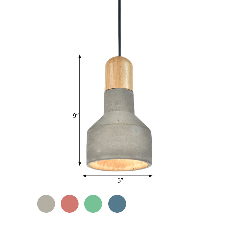 1-Bulb Jar Shape Pendant Light Kit Industrial Grey/Red/Blue Cement Hanging Ceiling Lamp with Wood Top Clearhalo 'Ceiling Lights' 'Industrial Pendants' 'Industrial' 'Middle Century Pendants' 'Pendant Lights' 'Pendants' 'Tiffany' Lighting' 737970