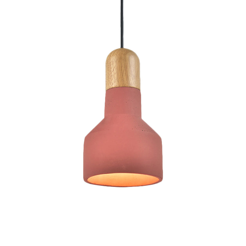 1-Bulb Jar Shape Pendant Light Kit Industrial Grey/Red/Blue Cement Hanging Ceiling Lamp with Wood Top Clearhalo 'Ceiling Lights' 'Industrial Pendants' 'Industrial' 'Middle Century Pendants' 'Pendant Lights' 'Pendants' 'Tiffany' Lighting' 737973
