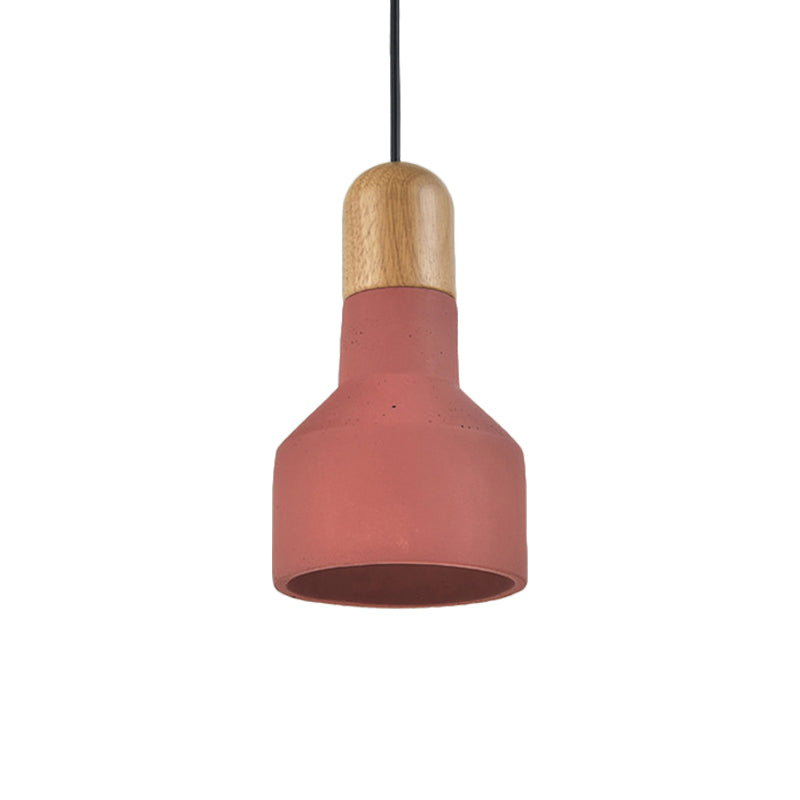 1-Bulb Jar Shape Pendant Light Kit Industrial Grey/Red/Blue Cement Hanging Ceiling Lamp with Wood Top Clearhalo 'Ceiling Lights' 'Industrial Pendants' 'Industrial' 'Middle Century Pendants' 'Pendant Lights' 'Pendants' 'Tiffany' Lighting' 737974