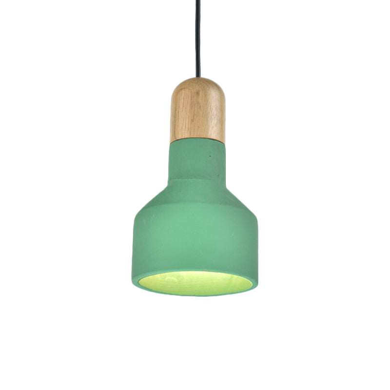 1-Bulb Jar Shape Pendant Light Kit Industrial Grey/Red/Blue Cement Hanging Ceiling Lamp with Wood Top Clearhalo 'Ceiling Lights' 'Industrial Pendants' 'Industrial' 'Middle Century Pendants' 'Pendant Lights' 'Pendants' 'Tiffany' Lighting' 737977