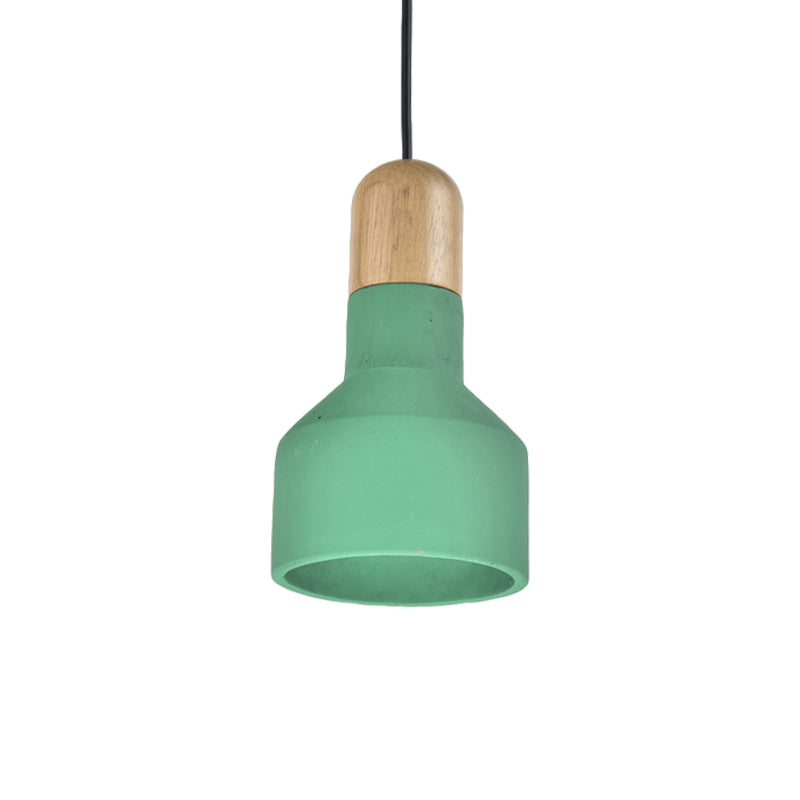 1-Bulb Jar Shape Pendant Light Kit Industrial Grey/Red/Blue Cement Hanging Ceiling Lamp with Wood Top Clearhalo 'Ceiling Lights' 'Industrial Pendants' 'Industrial' 'Middle Century Pendants' 'Pendant Lights' 'Pendants' 'Tiffany' Lighting' 737978