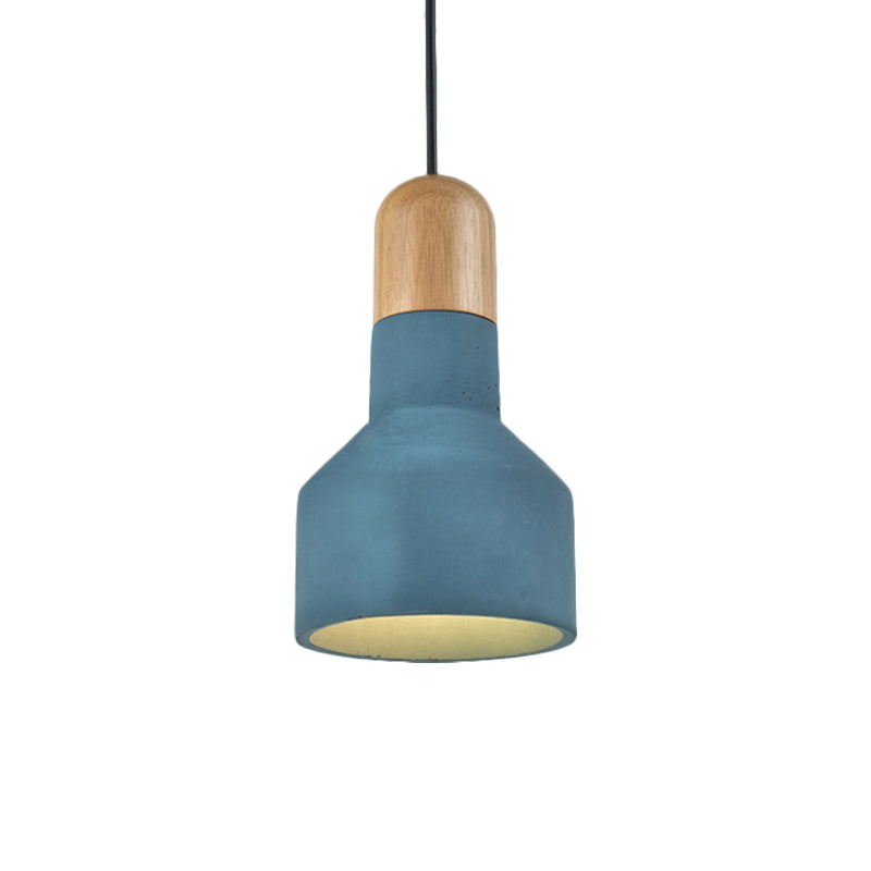 1-Bulb Jar Shape Pendant Light Kit Industrial Grey/Red/Blue Cement Hanging Ceiling Lamp with Wood Top Clearhalo 'Ceiling Lights' 'Industrial Pendants' 'Industrial' 'Middle Century Pendants' 'Pendant Lights' 'Pendants' 'Tiffany' Lighting' 737981