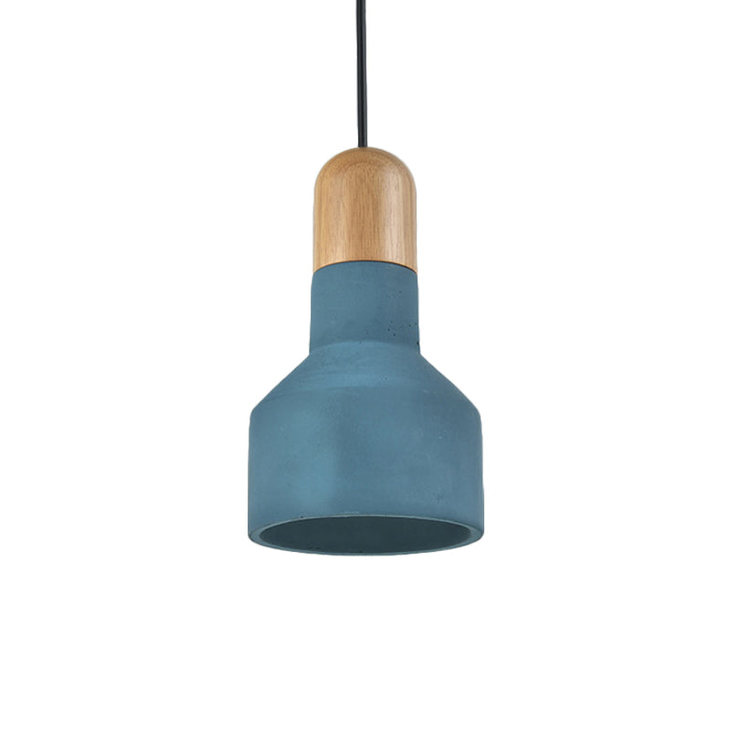 1-Bulb Jar Shape Pendant Light Kit Industrial Grey/Red/Blue Cement Hanging Ceiling Lamp with Wood Top Clearhalo 'Ceiling Lights' 'Industrial Pendants' 'Industrial' 'Middle Century Pendants' 'Pendant Lights' 'Pendants' 'Tiffany' Lighting' 737982