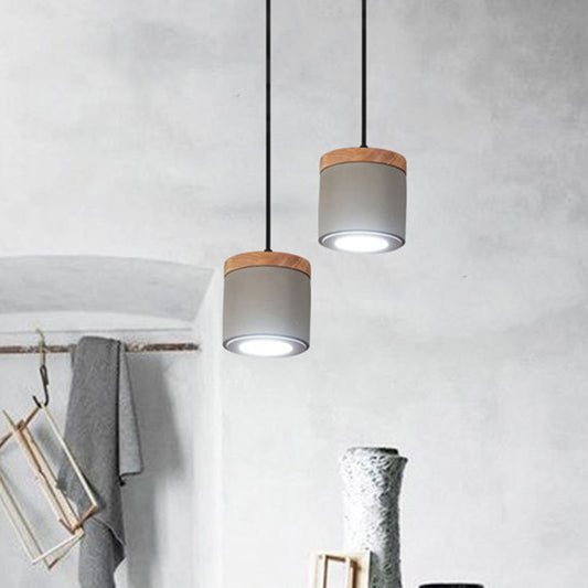 Cylindrical Dining Room Pendant Antiqued Cement LED Grey Hanging Light Fixture in Warm/White Light Grey Clearhalo 'Ceiling Lights' 'Industrial Pendants' 'Industrial' 'Middle Century Pendants' 'Pendant Lights' 'Pendants' 'Tiffany' Lighting' 737983
