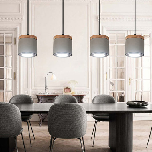 Cylindrical Dining Room Pendant Antiqued Cement LED Grey Hanging Light Fixture in Warm/White Light Clearhalo 'Ceiling Lights' 'Industrial Pendants' 'Industrial' 'Middle Century Pendants' 'Pendant Lights' 'Pendants' 'Tiffany' Lighting' 737984