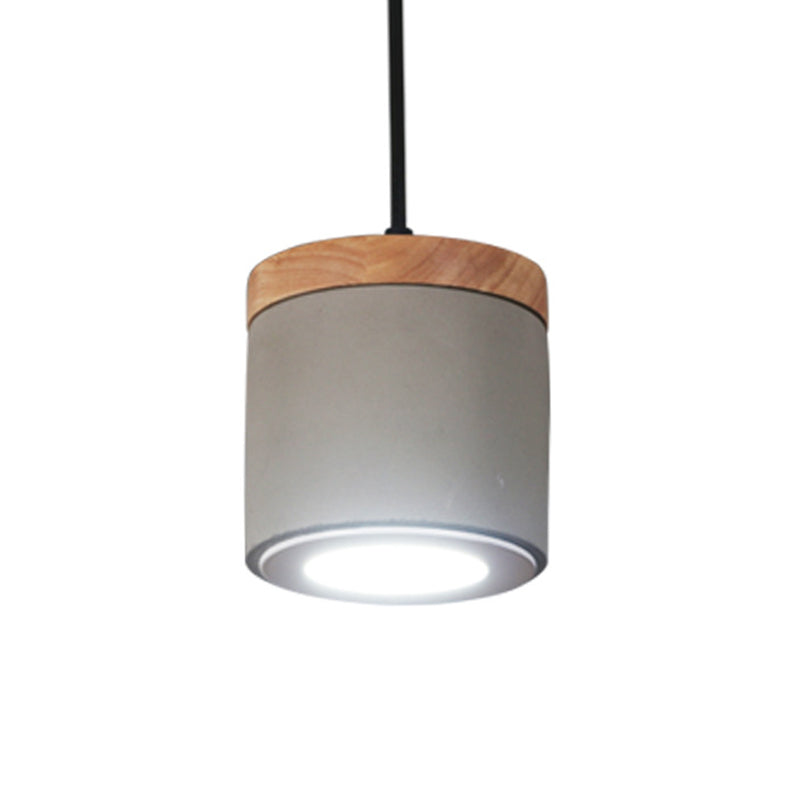 Cylindrical Dining Room Pendant Antiqued Cement LED Grey Hanging Light Fixture in Warm/White Light Clearhalo 'Ceiling Lights' 'Industrial Pendants' 'Industrial' 'Middle Century Pendants' 'Pendant Lights' 'Pendants' 'Tiffany' Lighting' 737985