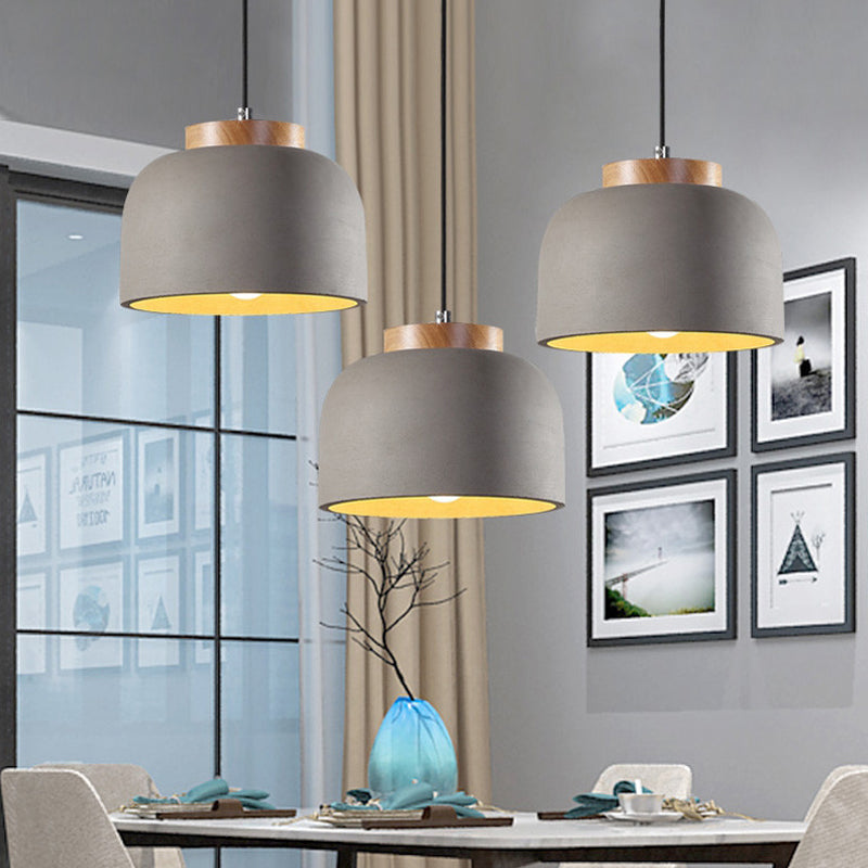Grey 1 Light Hanging Light Industrial Cement Bowl Ceiling Pendant Lamp with Wood Cap Clearhalo 'Ceiling Lights' 'Industrial Pendants' 'Industrial' 'Middle Century Pendants' 'Pendant Lights' 'Pendants' 'Tiffany' Lighting' 737987