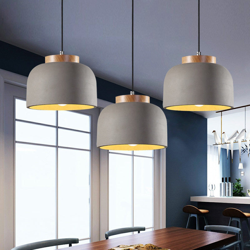 Grey 1 Light Hanging Light Industrial Cement Bowl Ceiling Pendant Lamp with Wood Cap Clearhalo 'Ceiling Lights' 'Industrial Pendants' 'Industrial' 'Middle Century Pendants' 'Pendant Lights' 'Pendants' 'Tiffany' Lighting' 737988
