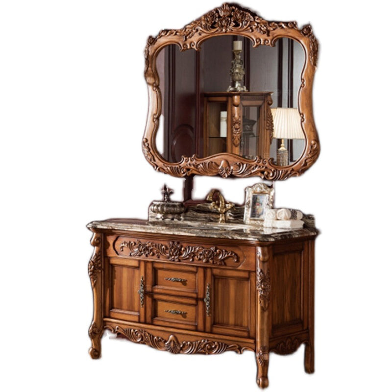 Wood Frame Vanity Drawers Freestanding Mirror Single Sink Rectangular Vanity with 2 Doors Vanity & Faucet & Mirrors Clearhalo 'Bathroom Remodel & Bathroom Fixtures' 'Bathroom Vanities' 'bathroom_vanities' 'Home Improvement' 'home_improvement' 'home_improvement_bathroom_vanities' 7379894