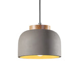 Grey 1 Light Hanging Light Industrial Cement Bowl Ceiling Pendant Lamp with Wood Cap Grey Clearhalo 'Ceiling Lights' 'Industrial Pendants' 'Industrial' 'Middle Century Pendants' 'Pendant Lights' 'Pendants' 'Tiffany' Lighting' 737989