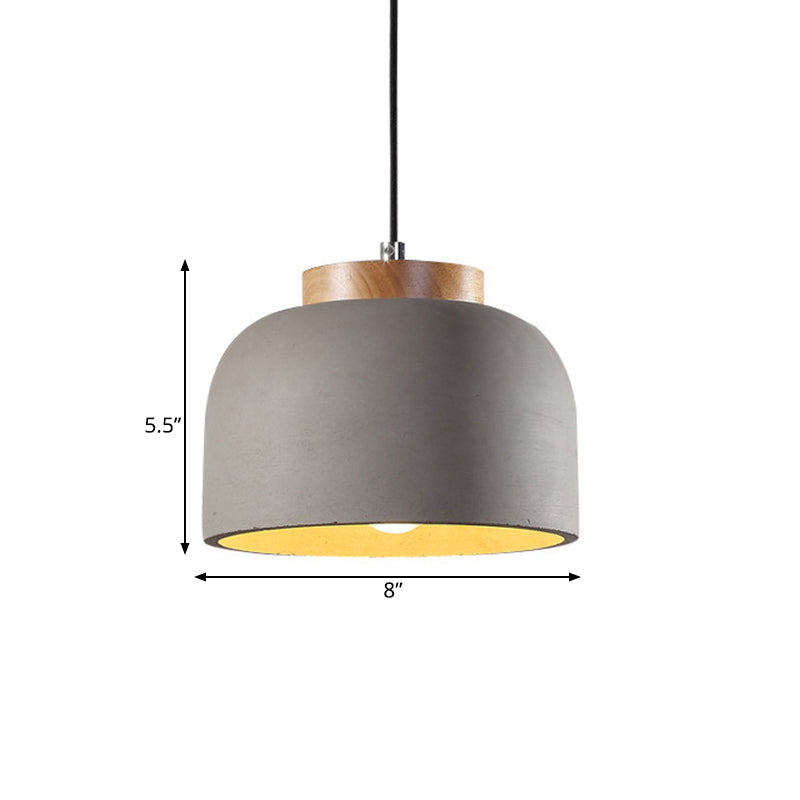 Grey 1 Light Hanging Light Industrial Cement Bowl Ceiling Pendant Lamp with Wood Cap Clearhalo 'Ceiling Lights' 'Industrial Pendants' 'Industrial' 'Middle Century Pendants' 'Pendant Lights' 'Pendants' 'Tiffany' Lighting' 737990
