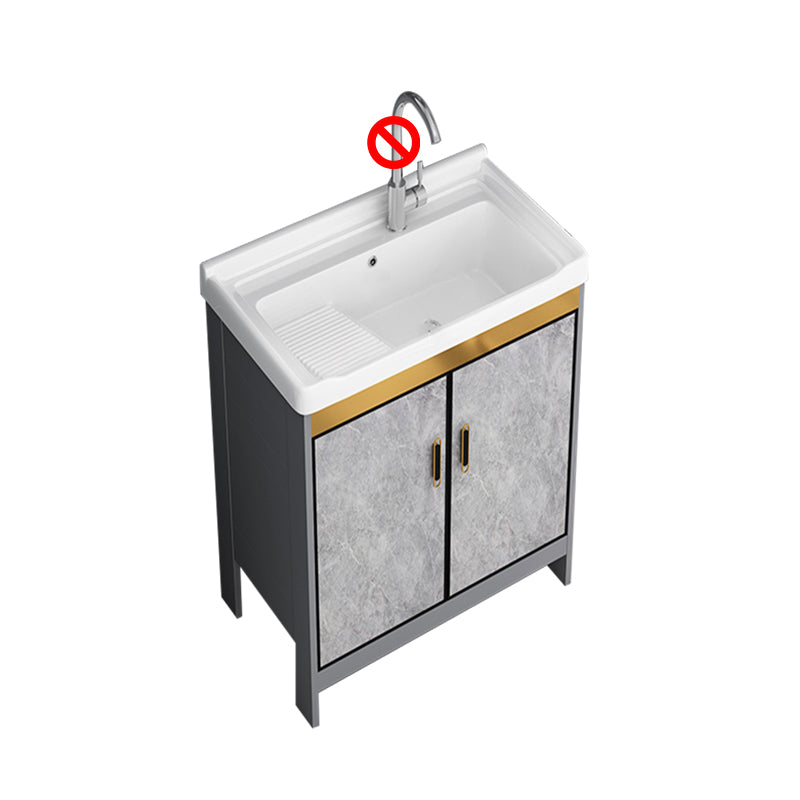 Bath Vanity Single Sink Metal Frame Grey Rectangular 2 Doors Freestanding Vanity Bathroom Vanity 24"L x 18.9"W x 32.7"H Clearhalo 'Bathroom Remodel & Bathroom Fixtures' 'Bathroom Vanities' 'bathroom_vanities' 'Home Improvement' 'home_improvement' 'home_improvement_bathroom_vanities' 7379913