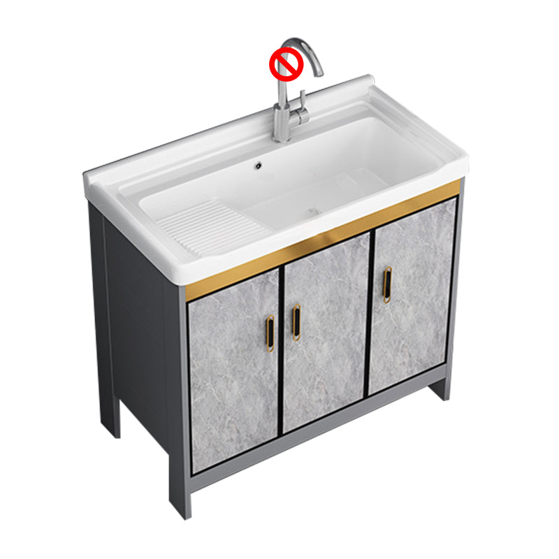 Bath Vanity Single Sink Metal Frame Grey Rectangular 2 Doors Freestanding Vanity Bathroom Vanity 35.8"L x 18.9"W x 32.7"H Clearhalo 'Bathroom Remodel & Bathroom Fixtures' 'Bathroom Vanities' 'bathroom_vanities' 'Home Improvement' 'home_improvement' 'home_improvement_bathroom_vanities' 7379918
