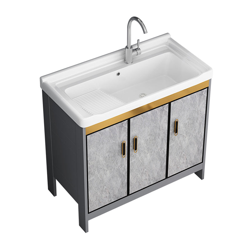 Bath Vanity Single Sink Metal Frame Grey Rectangular 2 Doors Freestanding Vanity Clearhalo 'Bathroom Remodel & Bathroom Fixtures' 'Bathroom Vanities' 'bathroom_vanities' 'Home Improvement' 'home_improvement' 'home_improvement_bathroom_vanities' 7379919
