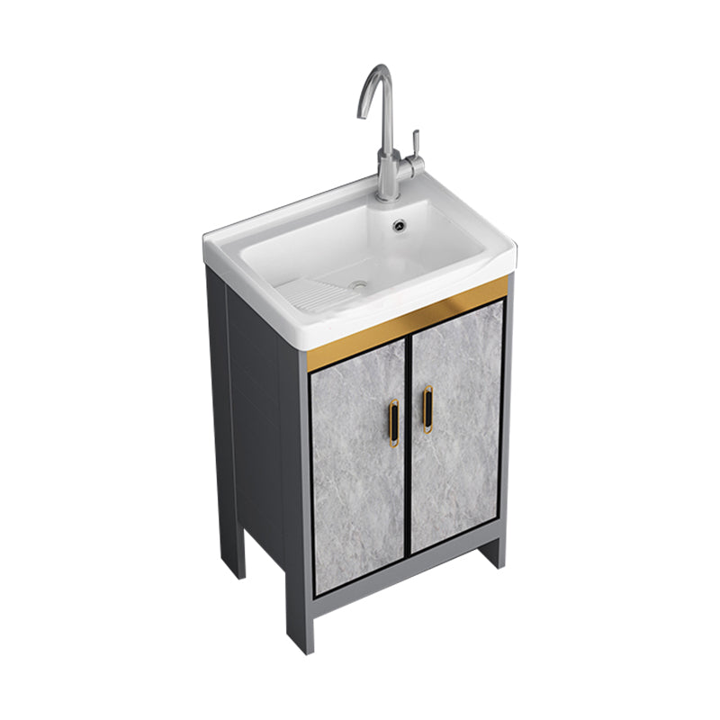 Bath Vanity Single Sink Metal Frame Grey Rectangular 2 Doors Freestanding Vanity Vanity & Faucet 20"L x 14"W x 33"H Clearhalo 'Bathroom Remodel & Bathroom Fixtures' 'Bathroom Vanities' 'bathroom_vanities' 'Home Improvement' 'home_improvement' 'home_improvement_bathroom_vanities' 7379922