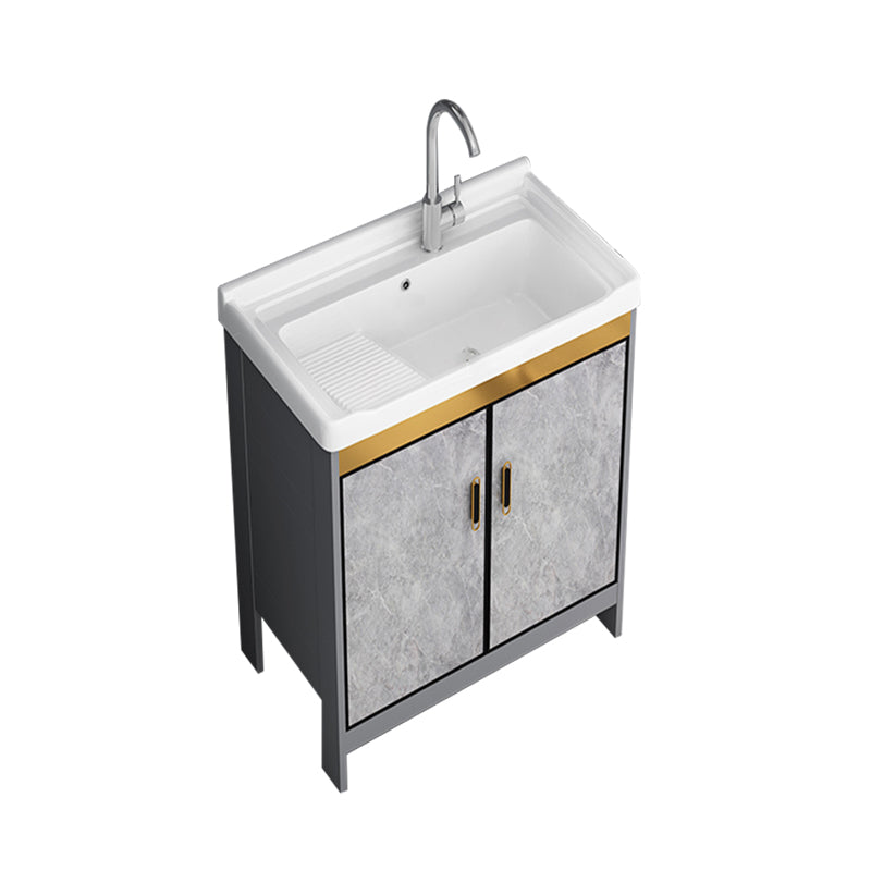 Bath Vanity Single Sink Metal Frame Grey Rectangular 2 Doors Freestanding Vanity Vanity & Faucet 24"L x 18.9"W x 32.7"H Clearhalo 'Bathroom Remodel & Bathroom Fixtures' 'Bathroom Vanities' 'bathroom_vanities' 'Home Improvement' 'home_improvement' 'home_improvement_bathroom_vanities' 7379924