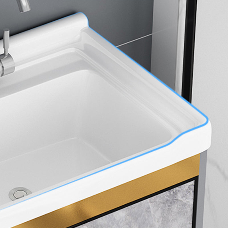 Bath Vanity Single Sink Metal Frame Grey Rectangular 2 Doors Freestanding Vanity Clearhalo 'Bathroom Remodel & Bathroom Fixtures' 'Bathroom Vanities' 'bathroom_vanities' 'Home Improvement' 'home_improvement' 'home_improvement_bathroom_vanities' 7379925